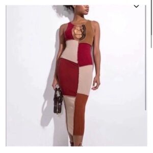 AKIRA Patchwork Knit Midi Dress